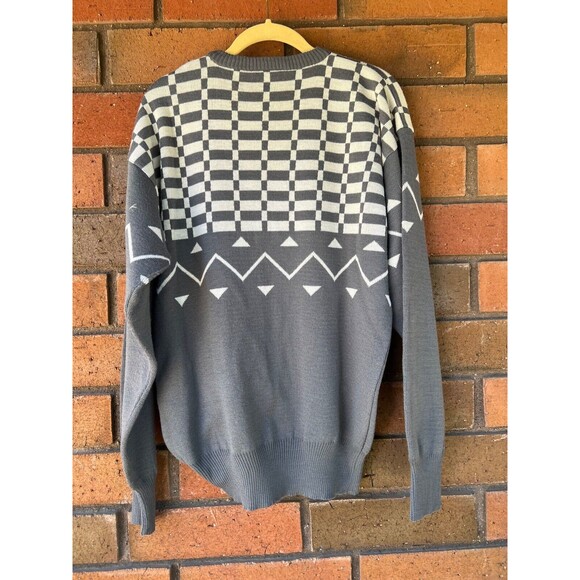 Ossi Skiwear Sweater Pullover Gray Vintage‎ 1980s Large Geometric Wool Acrylic - Picture 2 of 14